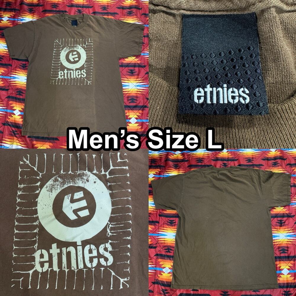 Vintage Etnies Skateboarding Brown T-Shirt Men’s Size Large Made In USA